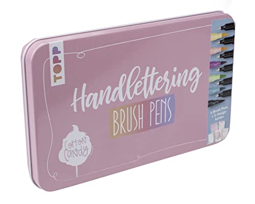 Handlettering Designdose Brush Pens Cotton Candy: in den Farben Orange, Rosa, Violett, Türkis, Grün und Grau von TOPP
