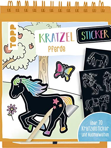 Kratzel-Stickerbuch Pferde: Kratzelbuch mit über 70 Stickern zum Kratzeln, 32 Ausmalseiten und Holz-Kratzstift von TOPP