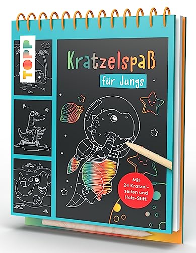 Kratzelspaß für Jungs: Mit 24 Kratzelseiten und Holz-Stift!
