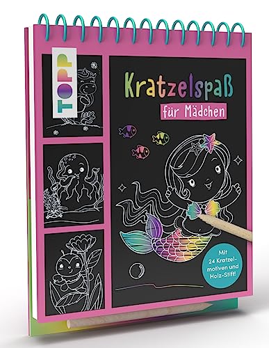 Kratzelspaß für Mädchen: Mit 24 Kratzelseiten und Holz-Stift!