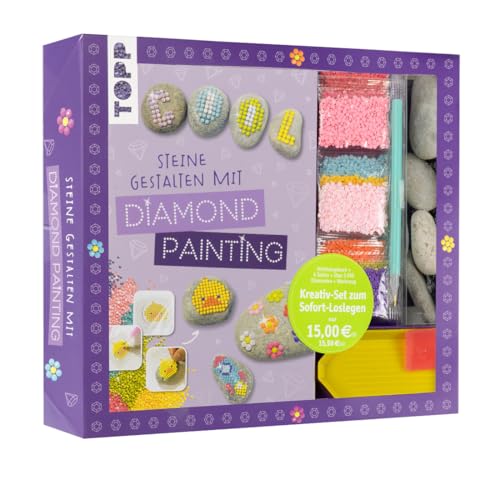 Kreativ-Set Steine gestalten mit Diamond Painting: Anleitung, Werkzeuge und Material für Steine mit Diamond Painting (Buch plus Material) von Frech