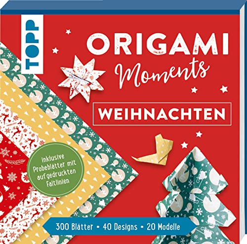 Origami Moments - Weihnachten. Der perfekte Faltspaß für Winter & Weihnachten: Block mit Faltblättern und Anleitungen. 300 Blätter-40 Designs-20 Modelle-8 Probeblätter mit aufgedruckten Faltlinien von Frech