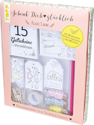Schenk' Dich glücklich Geschenkedeko-Set Alles Liebe: Geschenkedeko zum Selbergestalten: Gutscheinheft, Sticker, Geschenkanhänger und Masking Tape zum ... und Bakers Twine in Rosa, Gelb und Grau Schenk' Dich glücklich Geschenkedeko-Set Alles Liebe: Geschenkedeko zum Selbergestalten: Gutscheinheft, Sticker, Geschenkanhänger und Masking Tape zum ... und Bakers Twine in Rosa, Gelb und Grau
