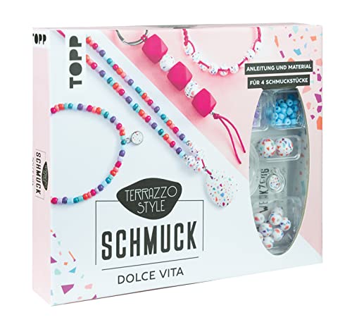 Terrazzo-Schmuckset Dolce Vita (knallig/Pink): Anleitung und Material für 4 Schmuckstücke (Armbänder, Kette, Schlüsselanhänger) von TOPP