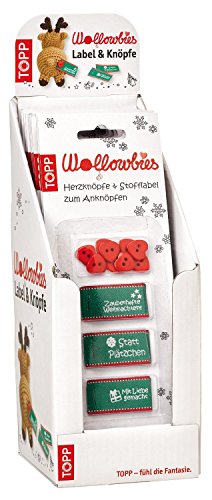Wollowbies Herzknöpfe & Stofflabel Weihnachten: 9 Herzknöpfe und 9 Sofflabel mit 3 verschiedenen Botschaften zum Anknöpfen