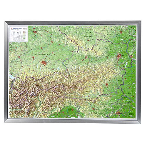 Relief Österreich 1:800.000 mit Aluminiumrahmen: Tiefgezogenes Kunststoffrelief