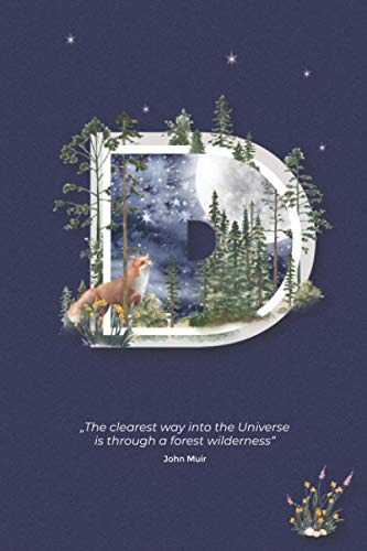 Notizbuch Buchstabe D Outdoor: Personalisiertes Tagebuch mit illustrierter Initiale D, Wald, Fuchs, Mond und Natur