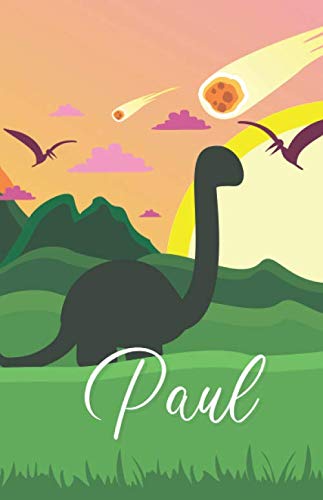 Notizbuch Paul: Personalisiertes Tagebuch / Schreibheft | Dinosaurier Vulkan | viele Vornamen verfügbar | A5 | 110 Seiten mit Punkteraster