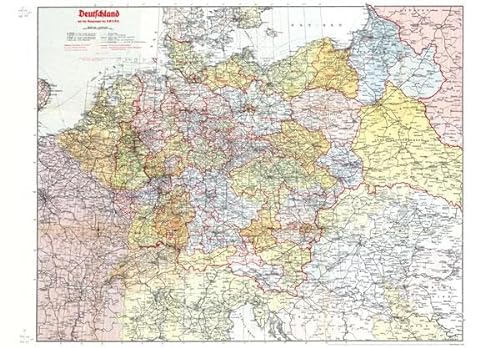 Historische Karte: DEUTSCHLAND (Großdeutsche Reich) mit Gaugrenzen 1942 (Plano): Mit Original-Handeintrag 1943-1945 von Koordinaten zur Lokalisierung britischer und US-amerikanischer Luftangriffe