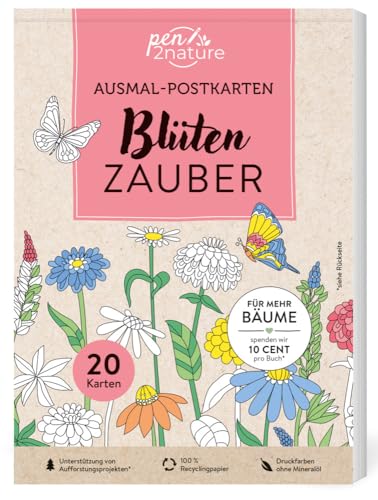 Ausmal-Postkarten Blütenzauber | 20 Karten: Mit zauberhaften Motiven zum Ausmalen und Verschenken | 100% Recyclingpapier (pen2nature books)