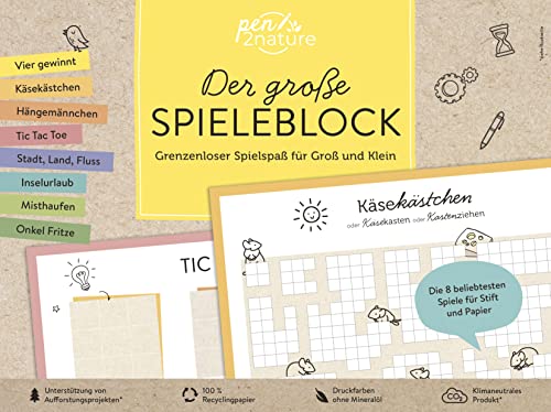 Der große Spieleblock. Umweltfreundlicher Spielspaß für Groß und Klein: Nachhaltiger, bunter Spiele-Block auf Recyclingpapier. Für Spieleabende mit der ganze Familie (pen2nature family)
