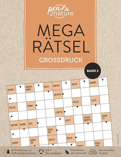 Mega-Rätsel Großdruck - Band 2 | Bunter Rätselmix in Großschrift: Nachhaltiger Rätselspaß in großer Schrift auf umweltfreundlichem Recyclingpapier (pen2nature books) von Pen2nature