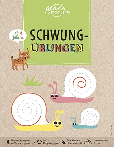 Schwungübungen für Kinder ab 4 Jahren. Übungen für Vorschulkinder: Nachhaltiger Lernspaß auf Recyclingpapier. Als Schulvorbereitung für die Stifthaltung (pen2nature kids)