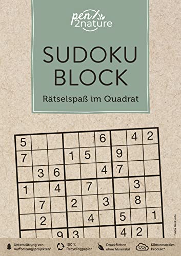 Sudoku-Block • Rätselspaß im Quadrat: pen2nature: 100% Recyclingpapier • klimaneutrale Produktion • unterstützt Aufforstungsprojekte (pen2nature books)