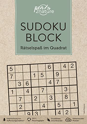 Sudoku-Block • Rätselspaß im Quadrat: pen2nature: 100% Recyclingpapier • klimaneutrale Produktion • unterstützt Aufforstungsprojekte (pen2nature books) Sudoku-Block • Rätselspaß im Quadrat: pen2nature: 100% Recyclingpapier • klimaneutrale Produktion • unterstützt Aufforstungsprojekte (pen2nature books)
