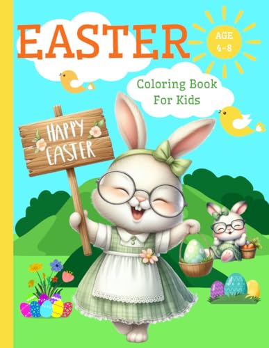 Easter coloring book with bunnies, Easter eggs, chickens.: 50 pictures to color for children ages 4-8.