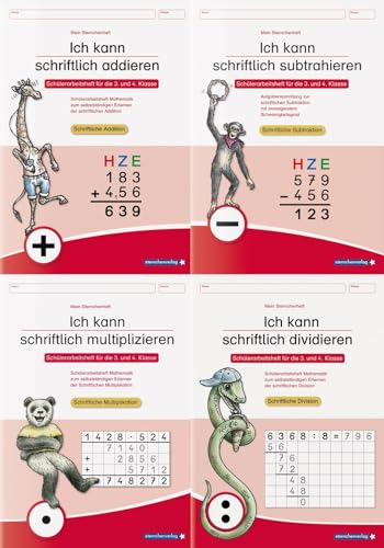 Ich kann schriftlich addieren, subtrahieren, multiplizieren und dividieren im Set: 4 Schülerarbeitshefte für die 3. und 4. Klasse zum selbstständigen Erlernen der schriftlichen Rechenverfahren Ich kann schriftlich addieren, subtrahieren, multiplizieren und dividieren im Set: 4 Schülerarbeitshefte für die 3. und 4. Klasse zum selbstständigen Erlernen der schriftlichen Rechenverfahren