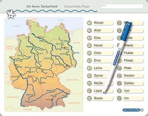 Ich kenne Deutschland - Deutschlands Flüsse: Für die 3. bis 5. Klasse - Stabile wiederbeschreibbare Lernvorlage im großen Format, 32,5 x 25 cm ... ohne zu schmieren und ohne Farbrückstände. Ich kenne Deutschland - Deutschlands Flüsse: Für die 3. bis 5. Klasse - Stabile wiederbeschreibbare Lernvorlage im großen Format, 32,5 x 25 cm ... ohne zu schmieren und ohne Farbrückstände.