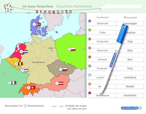 Ich kenne Deutschland - Deutschlands Nachbarländer - Lerntafel mit Stift: Stabile, wiederbeschreibbare Lernvorlage im großen Format