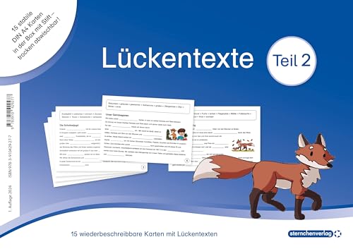 Lückentexte Teil 2 - für die 2. und 3. Klasse: 15 wiederbeschreibbare Karten in DIN A4 in der Box mit Stift und Etikett gratis