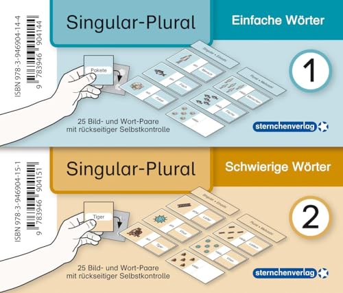 Meine Grammatikdose 1 und 2 - Singular-Plural - Einfache und schwierige Wörter: je 50 Bild- und Wortpaare mit rückseitiger Selbstkontrolle in der Box und Etikett gratis