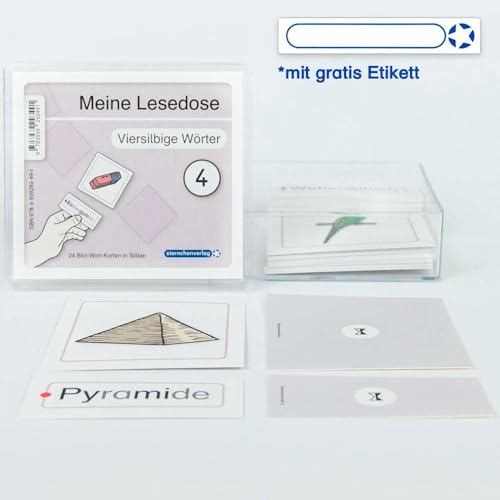 Meine Lesedose 4 - viersilbige Wörter: 24 Bild-Wort-Karten in Sprechsilben mit Selbstkontrolle in der Box mit gratis Etikett: 24 Bild-Wort-Karten in Silben Meine Lesedose 4 - viersilbige Wörter: 24 Bild-Wort-Karten in Sprechsilben mit Selbstkontrolle in der Box mit gratis Etikett: 24 Bild-Wort-Karten in Silben