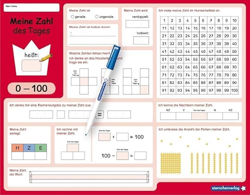Meine Zahl des Tages 0-100 - wiederbeschreibbare Lerntafel mit Stift - Mathematik: Für die 1. und 2. Klasse - Im großen Format, trocken abwischbar Meine Zahl des Tages 0-100 - wiederbeschreibbare Lerntafel mit Stift - Mathematik: Für die 1. und 2. Klasse - Im großen Format, trocken abwischbar