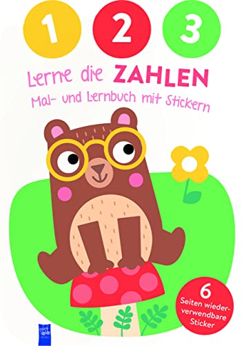 1,2,3 - Lerne die Zahlen - Mal- und Lernbuch mit Stickern (Cover Bär): Einband mit Bär von YoYo Books