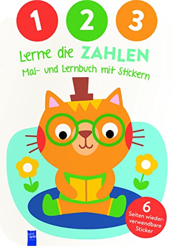 1,2,3 - Lerne die Zahlen - Mal- und Lernbuch mit Stickern (Cover Katze): Einband mit Katze