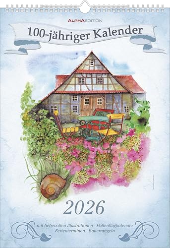 100-jähriger Kalender 2026 - Bildkalender A3 (29,7x42 cm) - mit Feiertagen (DE/AT/CH) und Platz für Notizen - inkl. Bauernregeln - Wandkalender von ALPHA EDITION