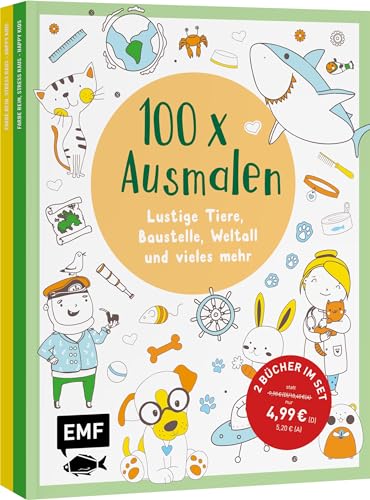 100 x Ausmalen – 2 Ausmal-Bücher im Bundle: Lustige Tiere, Baustelle, Weltall und vieles mehr 100 x Ausmalen – 2 Ausmal-Bücher im Bundle: Lustige Tiere, Baustelle, Weltall und vieles mehr