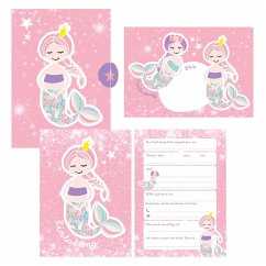12 Glitzer Einladungskarten Meerjungfrau zum Geburtstag für Mädchen inkl. Umschläge   rosa glitzernde Geburtstagseinladungen für Kinder von Nova MD