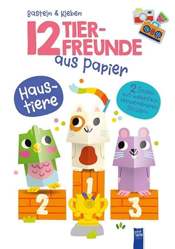 12 Tierfreunde aus Papier - Haustiere: Bilderbuch. Stickerbuch