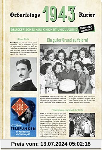 1943 - Geburtstagskurier: Druckfrisches aus Kindheit und Jugend | Zum 80. Geburtstag (Geschenke für runde Geburtstage 2023 und Jahrgangsbücher)