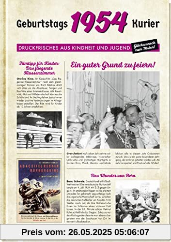 1954 - Geburtstagskurier: Druckfrisches aus Kindheit und Jugend | Geburtstagszeitung als Geschenk zum 70. Geburtstag (Geschenke für runde Geburtstage 2024 und Jahrgangsbücher)
