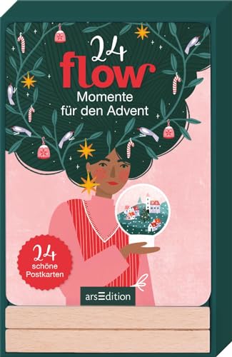 24 Flow-Momente für den Advent: 24 schöne Postkarten | Illustrierte Karten in Flow-Design mit Holzständer von Ars Edition