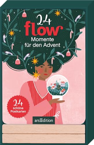 24 Flow-Momente für den Advent: 24 schöne Postkarten | Illustrierte Karten in Flow-Design mit Holzständer