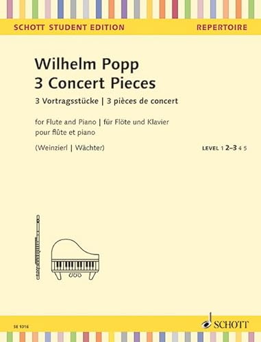 3 Concert Pieces: Flöte und Klavier.: Flute and Piano. (Schott Student Edition)
