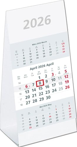 3-Monats-Aufstellkalender 2026 - 10,5x14,5 cm - 3 Monate auf 1 Seite - mit Kopftafel und Datumsschieber - Mehrmonatskalender - 980-0000 von ZETTLER Kalender