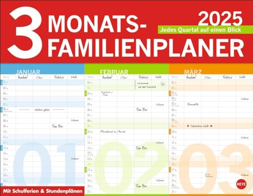 3-Monats-Familienplaner 2025: Familienkalender mit 3 Monats-Übersicht. Praktischer Familien-Wandkalender mit viel Platz zum Eintragen. 44 x 34 cm (Familienplaner Heye) von Heye