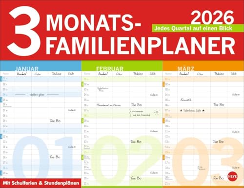 3-Monats-Familienplaner 2026: Familienkalender mit 3 Monats-Übersicht. Praktischer Familien-Wandkalender mit viel Platz zum Eintragen. 44 x 34 cm (Familienplaner Heye) von Heye