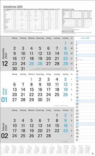 3-Monats-Planer 2025 mit Klappfälzel mit Ferienterminen.: Praktischer Wandplaner mit Datumsschieber. Büro-Kalender mit Notizspalte und Jahresübersicht. Wandkalender 2025. (Bürokalender Heye) von Heye