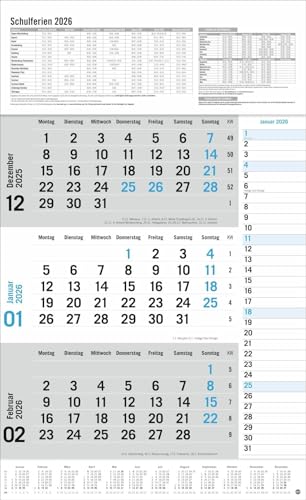 3-Monats-Planer Klappfälzel 2026: Praktischer Wandplaner mit Datumsschieber. Büro-Kalender mit Notizspalte und Jahresübersicht. Wandkalender 2026. (Bürokalender Heye) von Heye