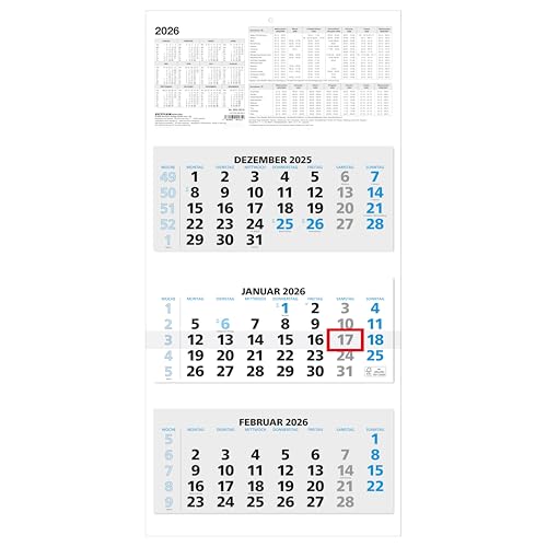 3-Monatskalender 2026 - 33,5x71 blau - mit Kopftafel - Datumsschieber - 5 sprachig - 3 Blöcke - 953-0015 3-Monatskalender 2026 - 33,5x71 blau - mit Kopftafel - Datumsschieber - 5 sprachig - 3 Blöcke - 953-0015 von ZETTLER Kalender