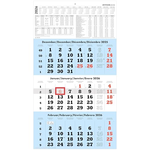 3-Monatskalender blau 2026 - 33x45 - mit Kopftafel - Datumsschieber - 958-0015 3-Monatskalender blau 2026 - 33x45 - mit Kopftafel - Datumsschieber - 958-0015 von ZETTLER Kalender