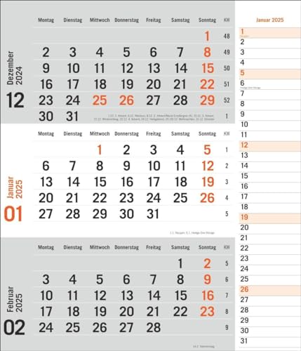 3-Monatsplaner, orange 2025: times&more - Praktischer Wandplaner mit Datumsschieber. Büro-Kalender mit Notizspalte und Jahresübersicht. Wandkalender 2025 fürs Büro. 30 x 35 cm. (Bürokalender Heye) von Heye
