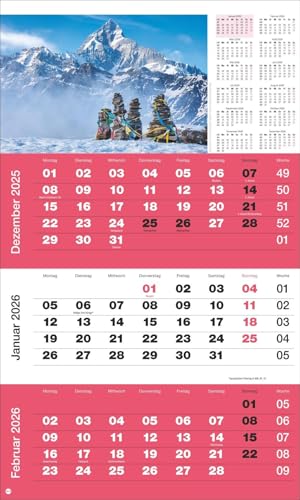 3-Monatsplaner Foto Traumziele 2026: Praktischer Monatsplaner mit Datumsschieber. Büro-Kalender mit Fotos von traumhaften Reisezielen. Wandkalender 2026 fürs Büro. (Bürokalender Heye) von Heye