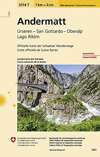 3314T Andermatt Wanderkarte: Urseren - San Gottardo - Oberalp - Lago Ritóm: Urseren - Gotthard - Oberalp - Lago Ritom (Wanderkarten 1:33 333)