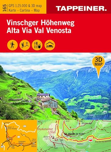 3D-Wanderkarte Vinschger Höhenweg: Carta escursionistica 3D - Alta via della Val Venosta (Kombinierte Sommer-Wanderkarten Südtirol: Topografische Karte + 3D-Panoramakarte)