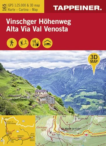 3D-Wanderkarte Vinschger Höhenweg: Carta escursionistica 3D - Alta via della Val Venosta (Kombinierte Sommer-Wanderkarten Südtirol: Topografische Karte + 3D-Panoramakarte)